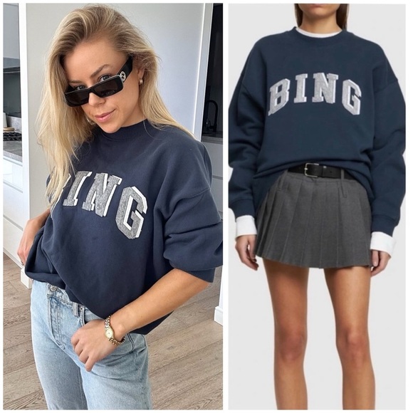 Anine Bing Dark Blue Sweatshirt with Bold Lettering - Picture 1 of 9